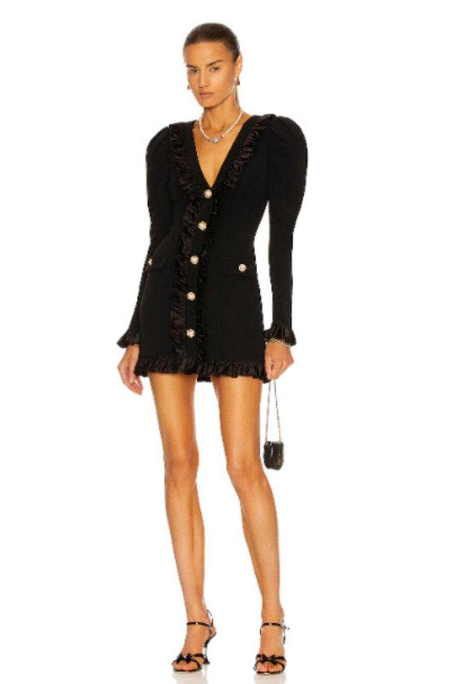 Alessandra Rich Black Rhinestone Long Sleeve Ruffle Mini Dress sz S